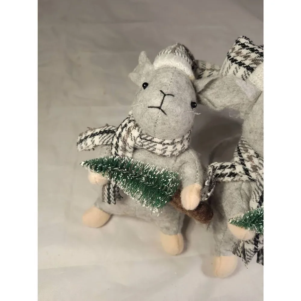 Christmas Mouse Farmhouse tree ornaments Lot of 3 Gray‎ mice - Holiday decor
